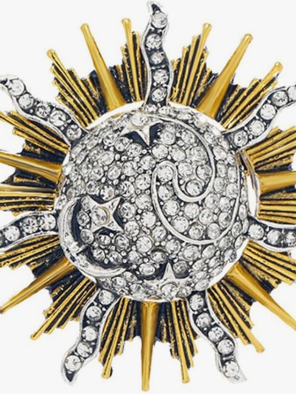 Vintage Crystal Sun and Moon Statement Brooch in Gold and Silver